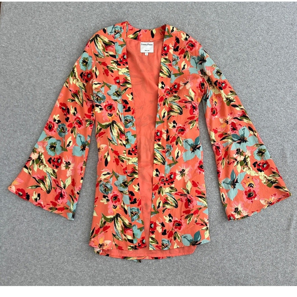 Privacy Please Cardigan Womens Small Kimono Orange Floral Boho Festival Resort
